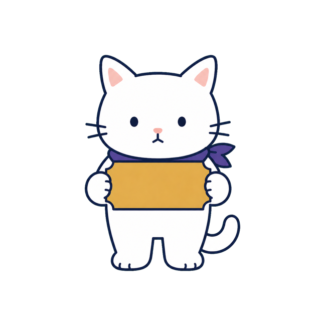 Guwa cat presenting a blank golden Founder Pass ticket.