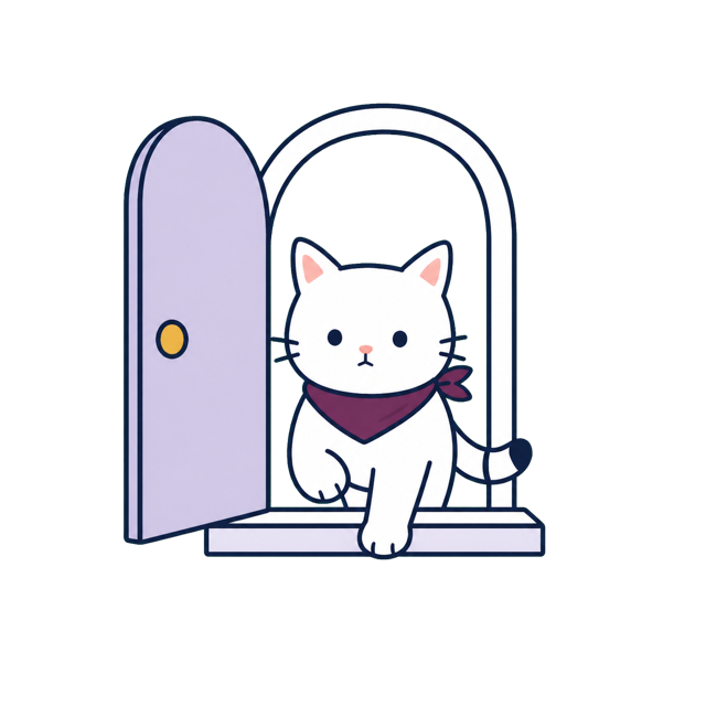 Guwa cat stepping through an open doorway to begin a small adventure.