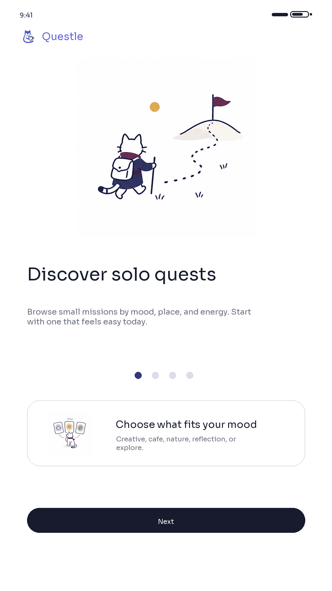 Questle Feature Intro screenshot.